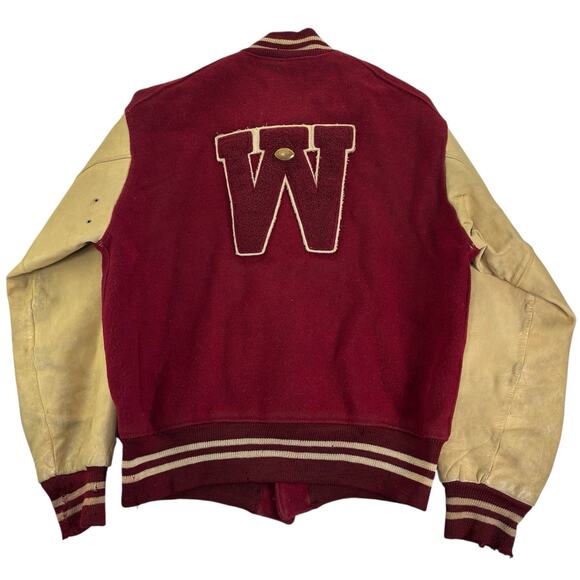 True Vintage 60s Wisconsin Badgers Varsity Letterman Wool Leather Sleeve Jacket - Picture 1 of 16